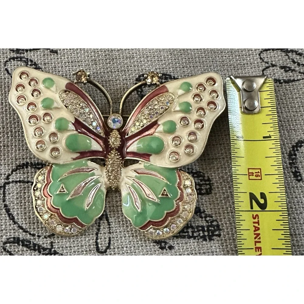 Beautiful Large KJL Kenneth Lane Enamel Butterfly Pin Brooch Rhinestones